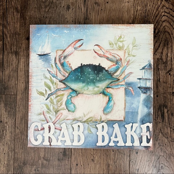 Crab Bake Coastal Nautical Canvas Print Wall Art 12 x 12 - Picture 1 of 6
